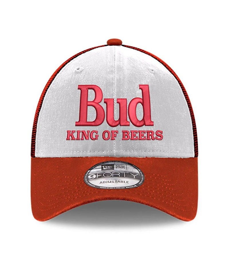 Men's New Era White, Scarlet Hendrick Motorsports Budweiser 9FORTY Adjustable Trucker Hat