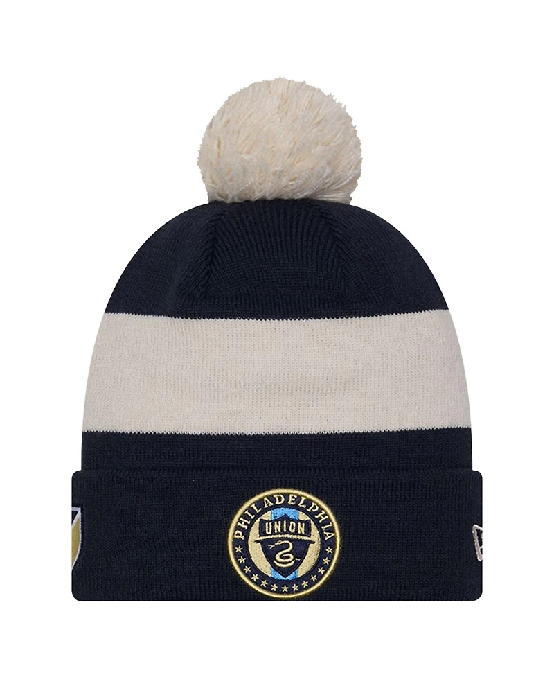 Men's New Era Navy Philadelphia Union 2024 Kick Off Collection Cuffed Knit Hat with Pom
