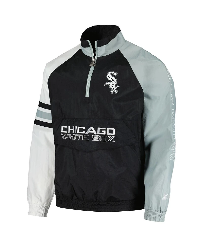 Men's Starter Black, White Chicago Sox Elite Raglan Half-Zip Jacket