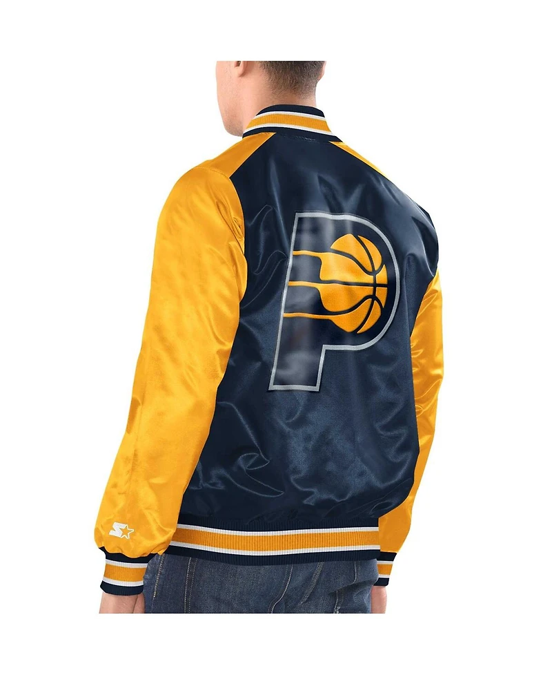 Men's Starter Navy, Gold Indiana Pacers Renegade Satin Full-Snap Varsity Jacket