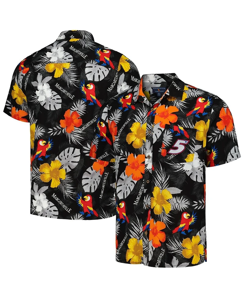 Men's Margaritaville Black Kyle Larson Island Life Floral Party Full-Button Shirt