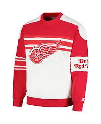 Men's Starter White Detroit Red Wings Defense Fleece Crewneck Pullover Sweatshirt