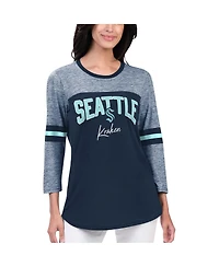 Women's G-iii 4Her by Carl Banks Deep Sea Blue Seattle Kraken Play The Game 3/4-Sleeve T-shirt