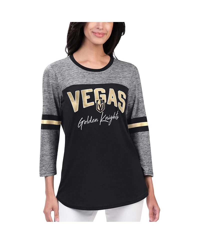 Women's G-iii 4Her by Carl Banks Black Vegas Golden Knights Play The Game 3/4-Sleeve T-shirt