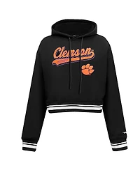 Women's Pro Standard Black Clemson Tigers Script Tail Fleece Cropped Pullover Hoodie