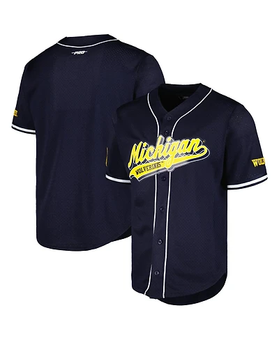 Men's Pro Standard Navy Michigan Wolverines Mesh Full-Button Replica Baseball Jersey