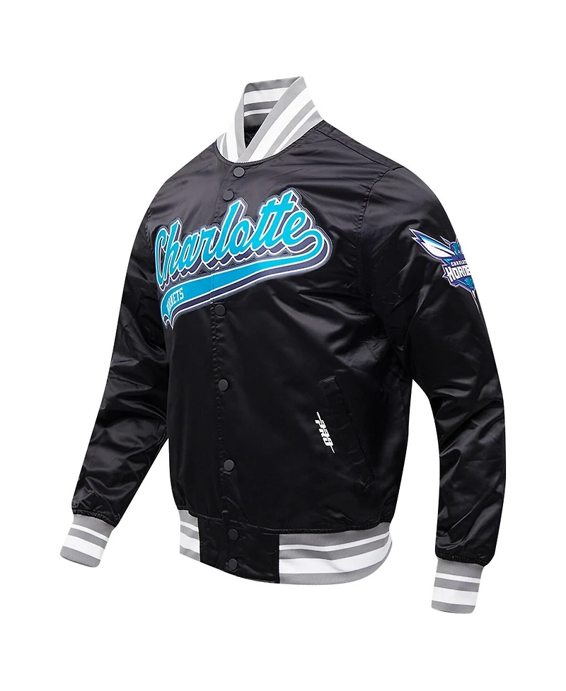 Men's Pro Standard Black Charlotte Hornets Script Tail Full-Snap Satin Varsity Jacket