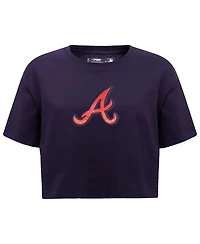 Women's Pro Standard Navy Atlanta Braves Painted Sky Boxy Cropped T-shirt