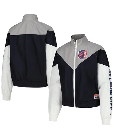 Women's 5th & Ocean by New Era Navy St. Louis City Sc Cropped Full-Zip Windbreaker Jacket
