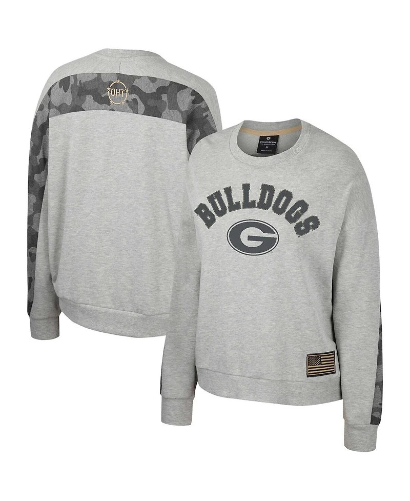 Women's Colosseum Heather Gray Georgia Bulldogs Oht Military-Inspired Appreciation Flag Rank Dolman Pullover Sweatshirt