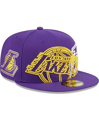 Men's New Era Purple Los Angeles Lakers Game Day Hollow Logo Mashup 59FIFTY Fitted Hat