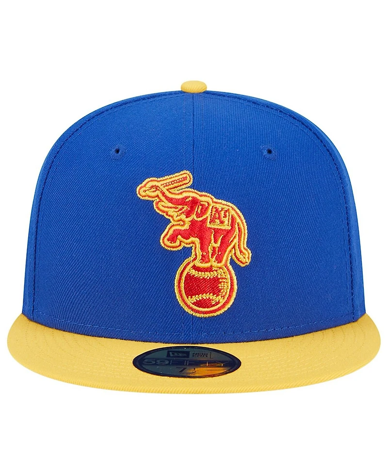 Men's New Era Royal, Yellow Distressed Oakland Athletics Empire 59FIFTY Fitted Hat