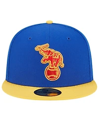 Men's New Era Royal, Yellow Distressed Oakland Athletics Empire 59FIFTY Fitted Hat