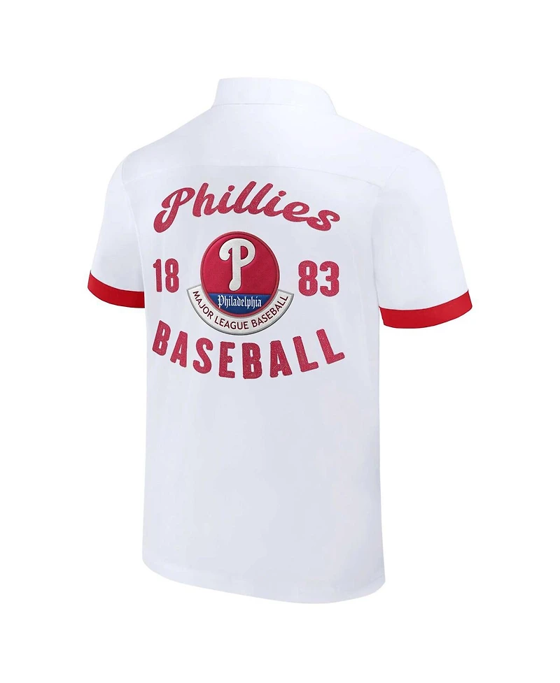 Men's Darius Rucker Collection By Fanatics White Philadelphia Phillies Bowling Button-Up Shirt