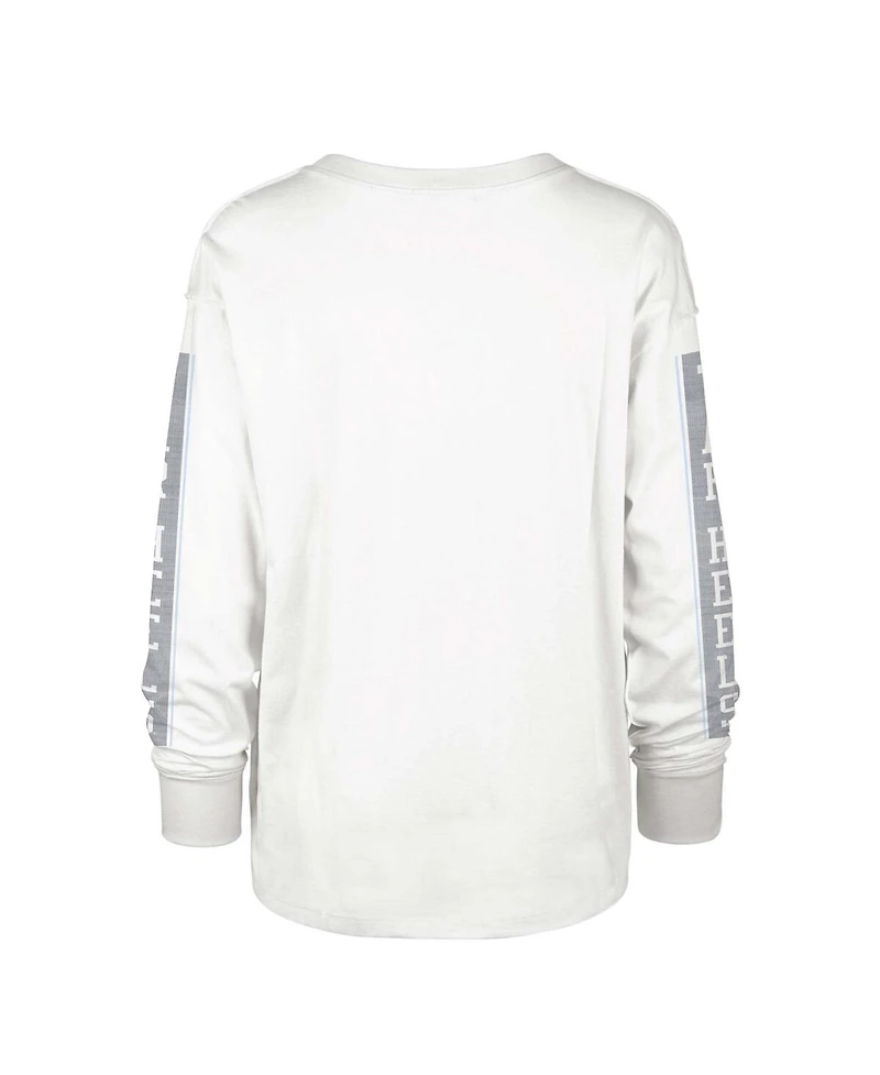 Women's '47 Brand Cream Distressed North Carolina Tar Heels Statement Soa 3-Hit Long Sleeve T-shirt