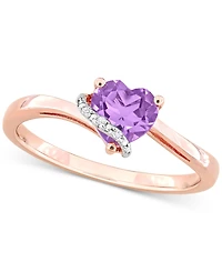 Amethyst (5/8 ct. t.w.) & Diamond Accent Heart Promise Ring 18k Rose Gold Flash-Plated Sterling Silver