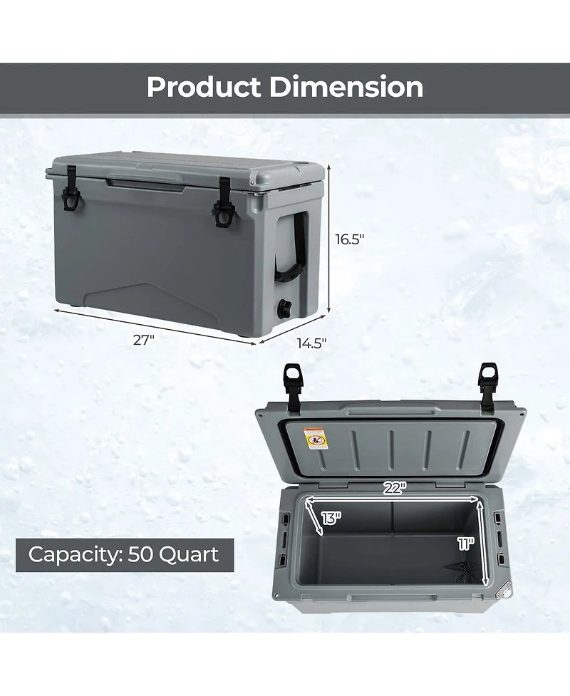 Costway 50 Qt Rotomolded Cooler Portable Ice Chest Ice Retention for 5-7 Days