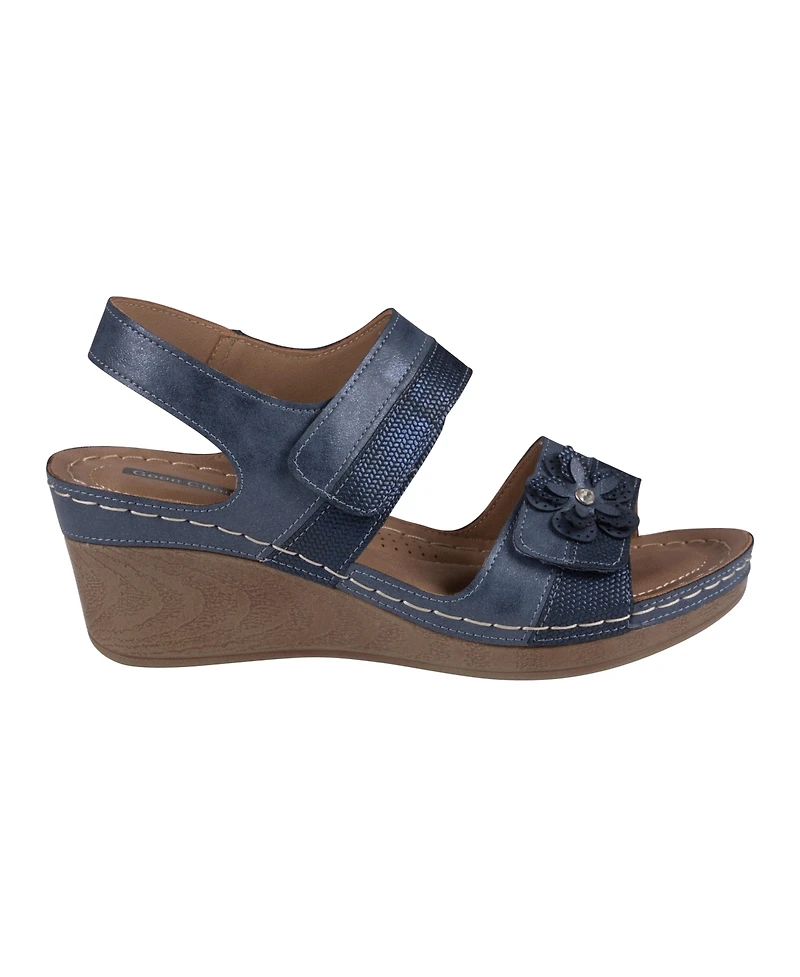 Gc Shoes Women's Tulip Stay-Put Double Band Flower Wedge Sandals