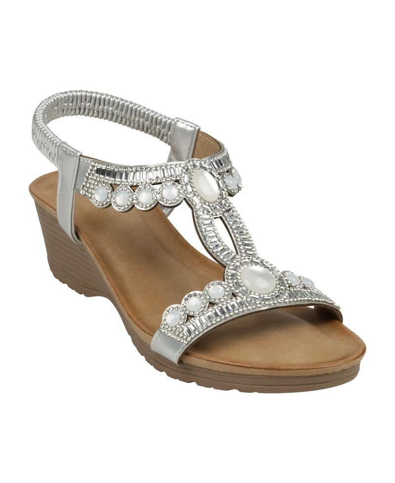 Gc Shoes Women's Fiah Jeweled Slingback Wedge Sandals