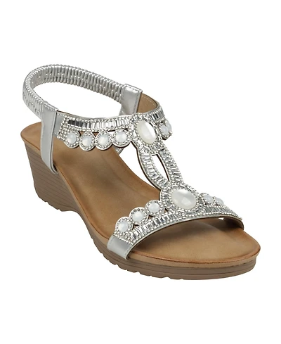 Gc Shoes Women's Fiah Jeweled Slingback Wedge Sandals