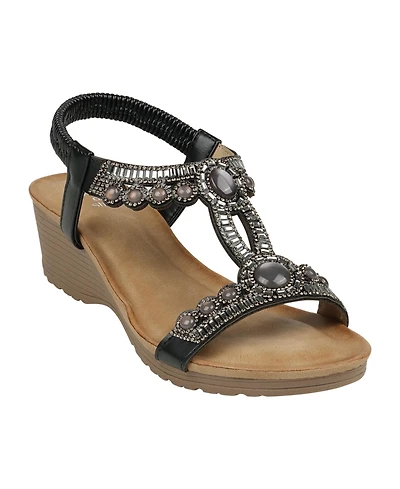 Gc Shoes Women's Fiah Jeweled Slingback Wedge Sandals
