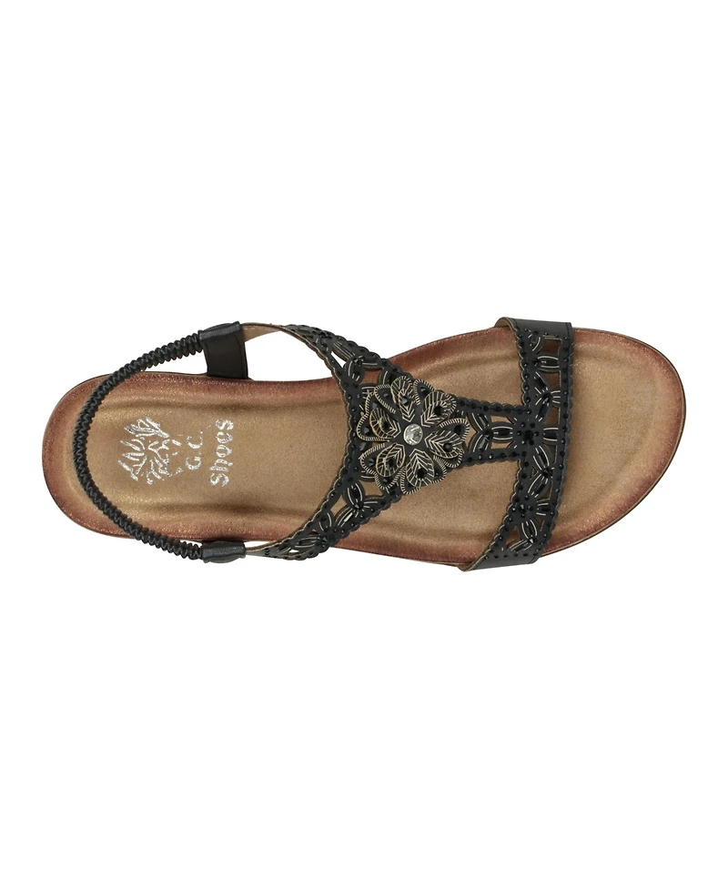 Gc Shoes Women's Toni Embellished Flower Slingback Flat Sandals