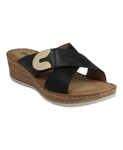 Gc Shoes Women's Demi Cross Strap Hardware Slip-On Wedge Sandals