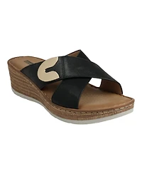 Gc Shoes Women's Demi Cross Strap Hardware Slip-On Wedge Sandals