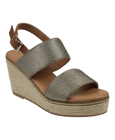 Gc Shoes Women's Ellis Metallic Double Band Slingback Espadrille Wedge Sandals