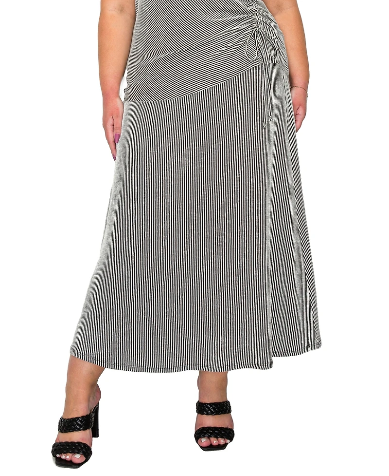 Coin 1804 Plus Span Rail Textured Rib Elastic Waist Maxi Skirt