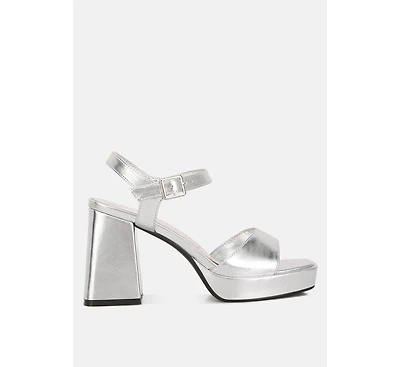 lofty metallic faux leather block heel sandals