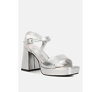 lofty metallic faux leather block heel sandals