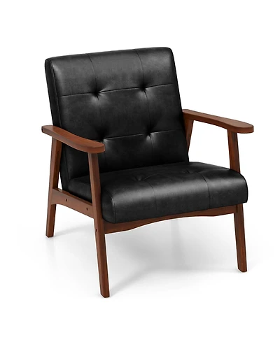 Mid Century Accent Chair Tufted Reading Armchair Solid Rubber Wood