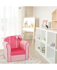 Kids Cute Pink Bow Sofa Children Couch Toddler Upholstered Armchair Solid Wood