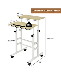Height Adjustable Mobile Standing Desk with Tiltable Desktop & 2 Hanging Hooks