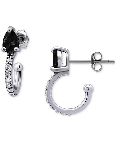 Giani Bernini Black & White Cubic Zirconia Pear Small Hoop Earrings in 18k Gold-Plated Sterling Silver, 0.75", Created for Macy's