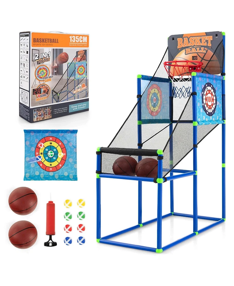 2-in-1 Kids Basketball Arcade & Sticky Balls Game w/Electronic Scoreboard Sound