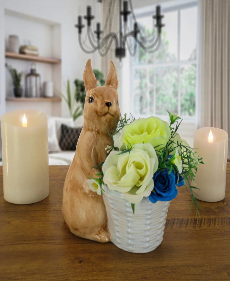 National Tree Company 11" Ceramic Bunny with White Basket