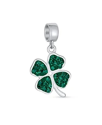 Bling Jewelry Celtic Lucky Good Luck Leaf Green Crystal Shamrock Irish Clover Dangle Bead Charm Sterling Silver