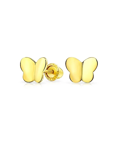 Bling Jewelry Petite Minimalist14K Yellow Gold Lucky Butterfly Stud Earring Secure Screw back