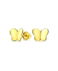 Bling Jewelry Petite Minimalist14K Yellow Gold Lucky Butterfly Stud Earring Secure Screw back