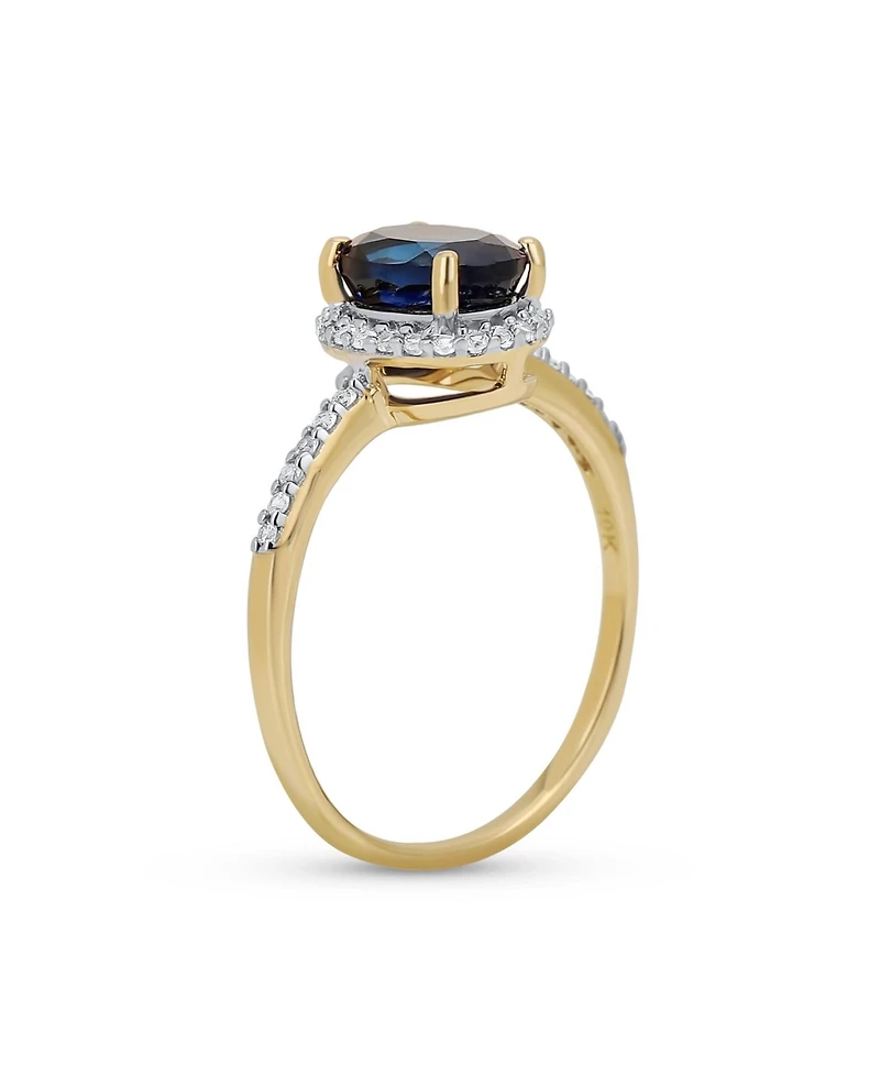 Bling Jewelry Delicate 1.5CT Oval Created White Sapphire Blue Sapphire Halo Ring 10K Yellow Gold