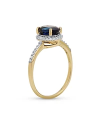 Bling Jewelry Delicate 1.5CT Oval Created White Sapphire Blue Sapphire Halo Ring 10K Yellow Gold