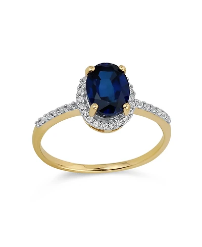 Bling Jewelry Delicate 1.5CT Oval Created White Sapphire Blue Sapphire Halo Ring 10K Yellow Gold