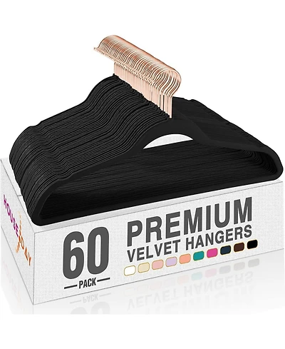 17.5 Inch Gold Hook Velvet Hangers White 60 Pack