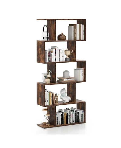 1 Pc 5-Tier Bookshelf Geometric S-Shaped Bookcase Room Divider Storage Display Shelf
