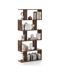 1 Pc 5-Tier Bookshelf Geometric S-Shaped Bookcase Room Divider Storage Display Shelf