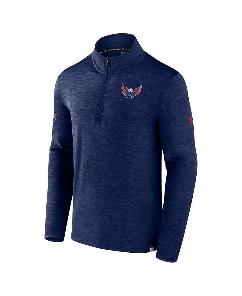 Men's Fanatics Heather Navy Washington Capitals Authentic Pro Quarter-Zip Pullover Top