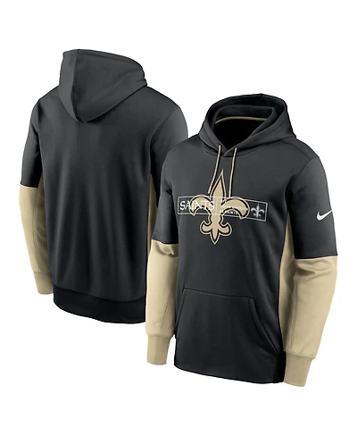 Men's Nike Black New Orleans Saints Color Block Fleece Performance Pullover Hoodie