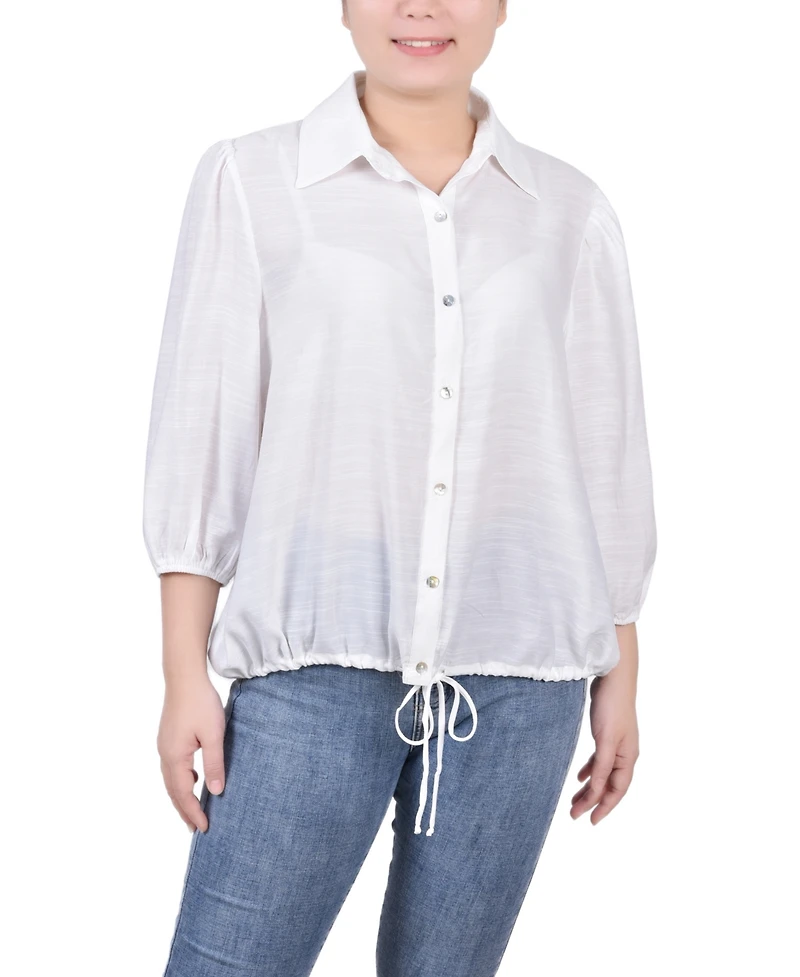 Ny Collection Women's 3/4 Sleeve Drawstring Blouse